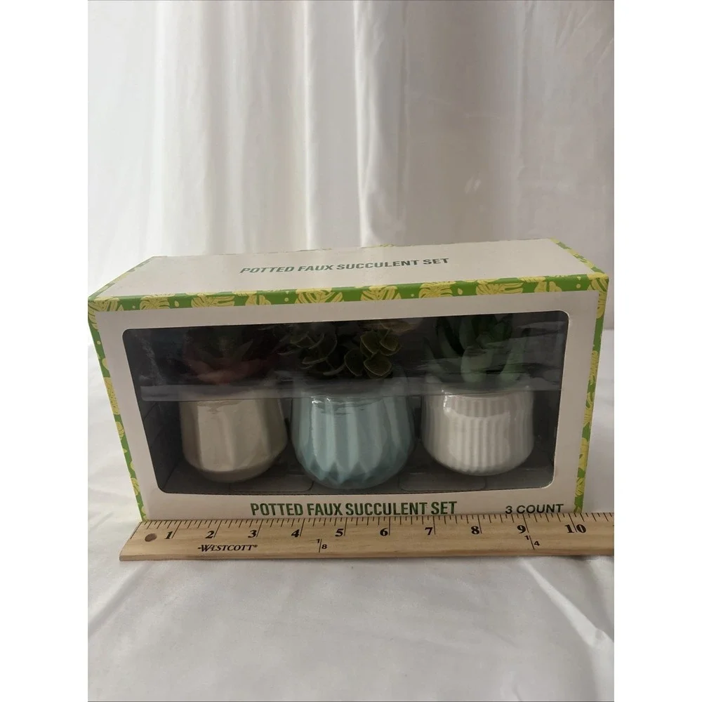 Festive Voice 3 Piece Potted Faux Succulents Set Artificial Plants Home Decor